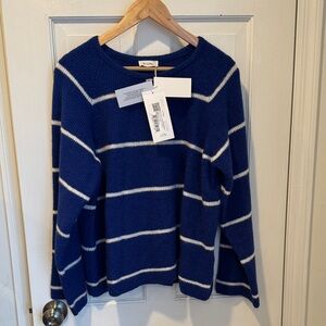 American Vintage Navy and White Striped Crewneck Sweater